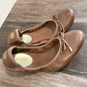 Michael Kors | Tan Leather Ballet Flats with Gold Accents